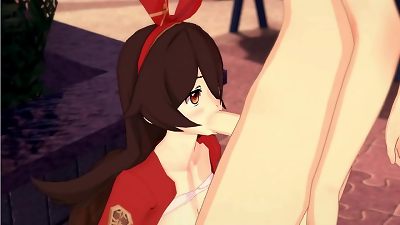 Genshin influence - Amber gives a blowjob, cumshot to the face.